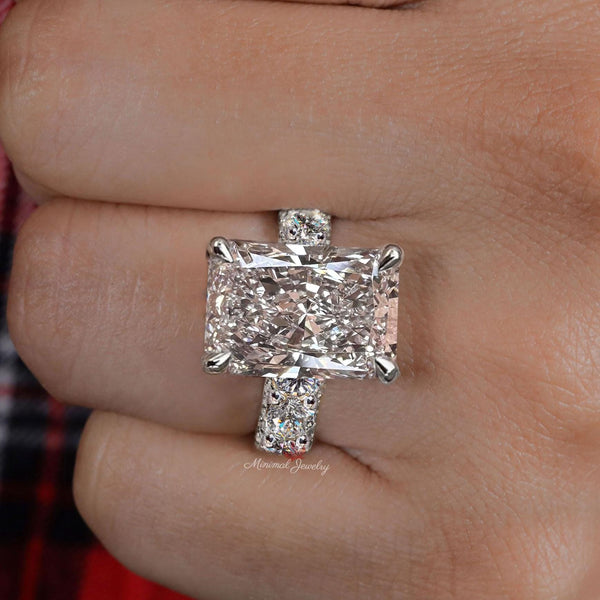 9.5 CT Radiant cut moissanite engagement ring hidden halo wide band large solitaire crushed ice moissanite wedding ring women anniversary