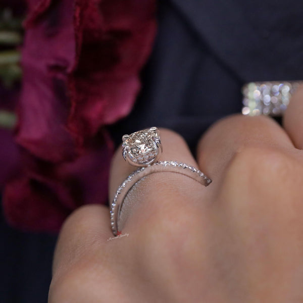 lab grown diamond engagement ring set 3CT elongated cushion cut Lab diamond ring IGI Certified diamond bridal Wedding ring set for women