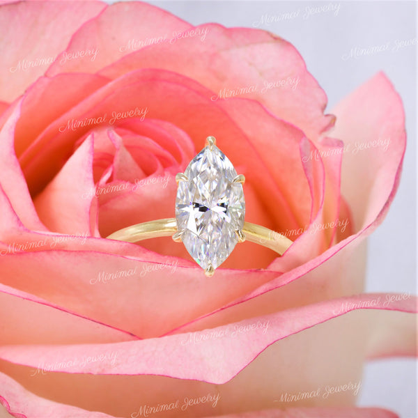 2 CT marquise moissanite engagement ring,hidden halo marquise cut ring,unique marquise solitaire,6 claw prong,bridal wedding ring,women