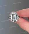 14k solid gold Emerald Cut Moissanite Engagement Ring 10.9 TCW Three Stone Emerald Cut Ring Large Diamond Cocktail anniversary wedding ring
