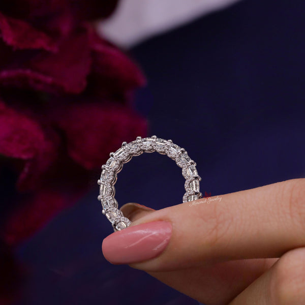 Emerald cut wedding band moissanite eternity band thick gold eternity ring unique anniversary band 5mm wedding band Matching Stacking ring