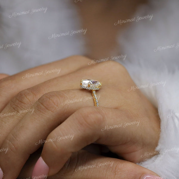 2 CT marquise moissanite engagement ring,hidden halo cathedral ring set,marquise cut solitaire ring,modern unique,anniversary wedding ring