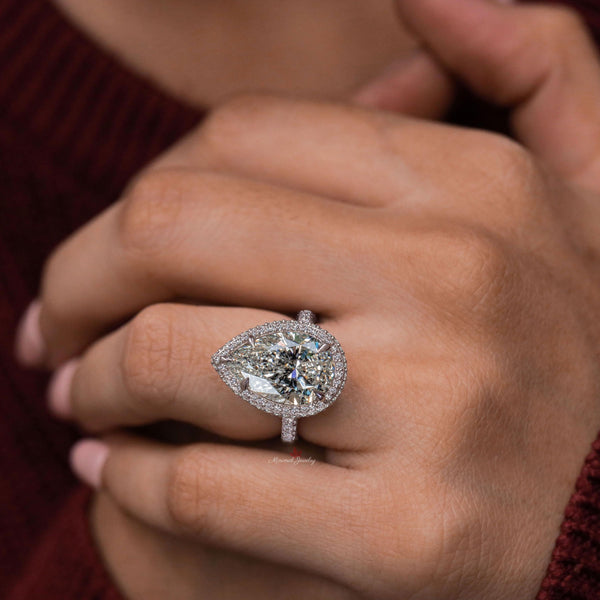 6ct pear shaped engagement ring with halo crushed ice pear moissanite ring Large diamond statement wedding anniversary ring women 14k gold