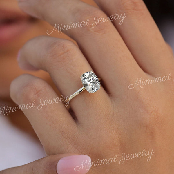2.5CT cushion cut moissanite engagement ring solitaire elongated cushion moissanite ring hidden halo ring 14k gold anniversary wedding ring