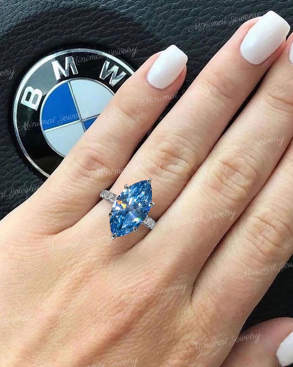 5.5 CT Big Aquamarine engagement ring,white gold,Marquise aquamarine ring,Large diamond statement,blue stone cocktail ring,wedding ring