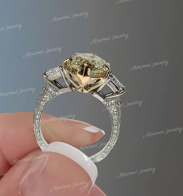 7 CT canary yellow Marquise moissanite engagement ring,large three stone celebrity style,trapezoid&big Marquise cut,luxury wedding ring