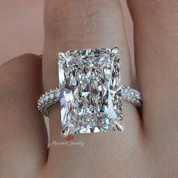 Radiant cut moissanite engagement ring hidden halo 12.5CT large solitaire wedding ring women aniversary ring large diamond statement ring