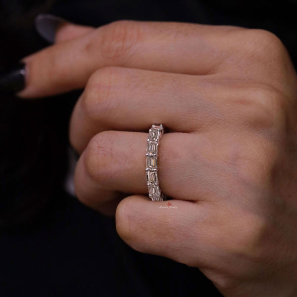 moissanite eternity band emerald cut wedding band east west bezel ring dainty wedding band gold emerald eternity ring women anniversary band