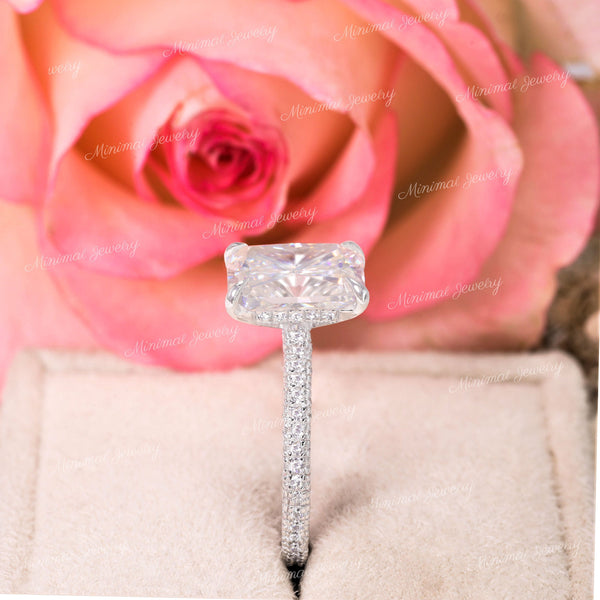 3ct Radiant cut moissanite engagement ring Hidden Halo Solitaire 14K White Gold Proposal Wedding Ring for Women