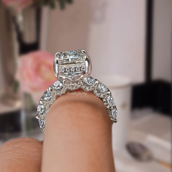 9.5 CT Radiant cut moissanite engagement ring hidden halo wide band large solitaire crushed ice moissanite wedding ring women anniversary