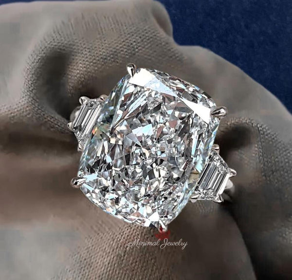 17.5CT cushion cut Moissanite engagement ring Three stone engagement ring Large moissanite diamond cocktail ring big stone ring wedding ring