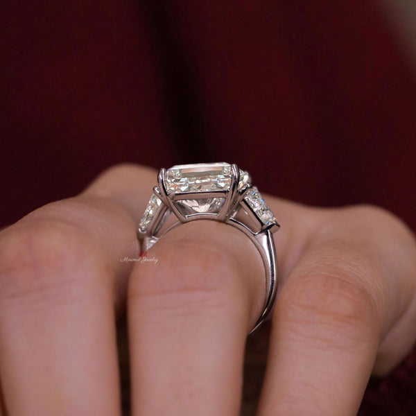 Radiant Cut Moissanite Engagement Ring 16CT Three Stone Wedding Anniversary Ring for Women 14k gold Large diamond Statement ring Side Shield