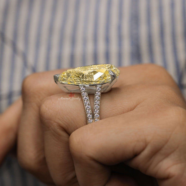 21 CT Canary yellow pear shaped engagement ring large moissanite fancy yellow diamond statement cocktail ring yellow sapphire ring wedding