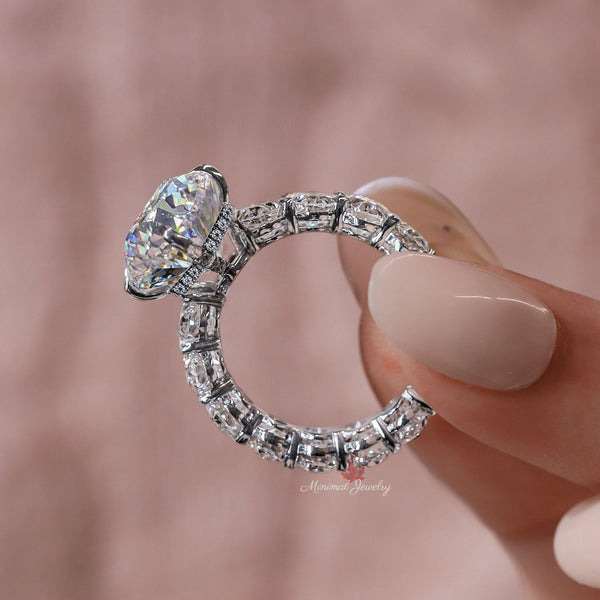 oval moissanite engagement ring hidden halo wide band 8.5 CT oval engagement ring big celebrity style Large solitaire oval cut wedding ring