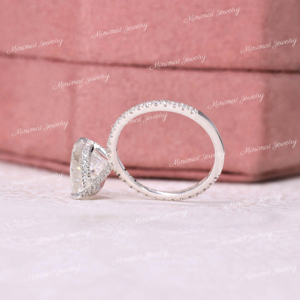 3 CT pear cut moissanite engagement ring,hidden halo pear shaped ring,solitair,pave prong,pear moissanite ring,bridal wedding ring,women