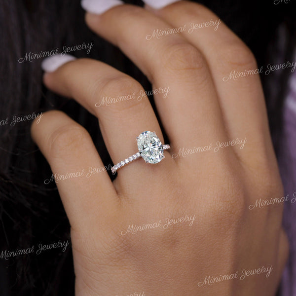 2.5CT oval moissanite engagement ring,14k white gold,hidden halo,oval cut moissanite solitaire,pave bridge cathedral ring,wedding ring,women