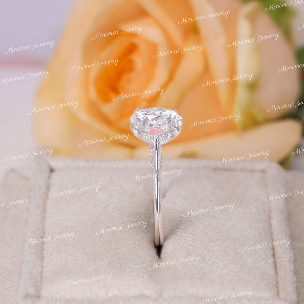 2.5CT round cut moissanite engagement ring,hidden halo round brilliant,unique solitaire cathedral ring,pave bridge,white gold,wedding ring