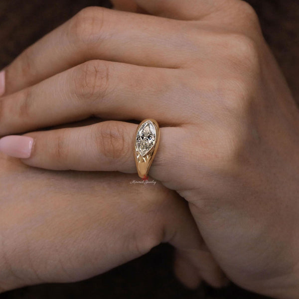 Gold pinky ring women 2 CT marquise moissanite ring Thick chunky gold ring Pinky Promise Ring For Her gypsy ring Signet Ring gold dome ring