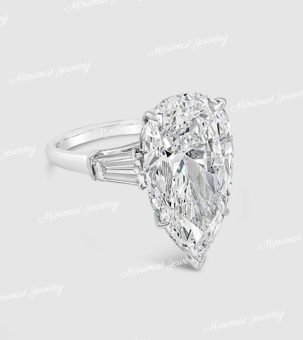 Moissanite bridal set 9 CT pear moissanite Three stone engagement ring set eternity band pear shaped wedding anniversary ring for women