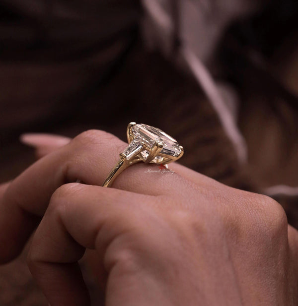 9ct Asscher Cut Moissanite Engagement Ring Large Three Stone Ring Big Diamond Anniversary Ring Statement Wedding Ring for Women Bridal set