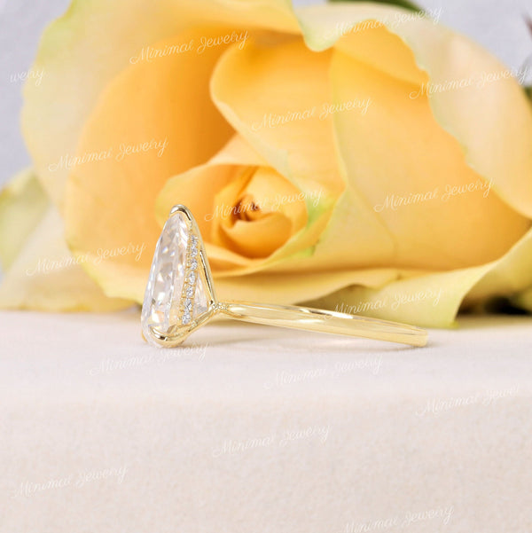 3 CT Pear moissanite engagement ring,hidden halo,14k yellow gold,pear shaped ring,solitaire moissanite ring,wedding ring for women