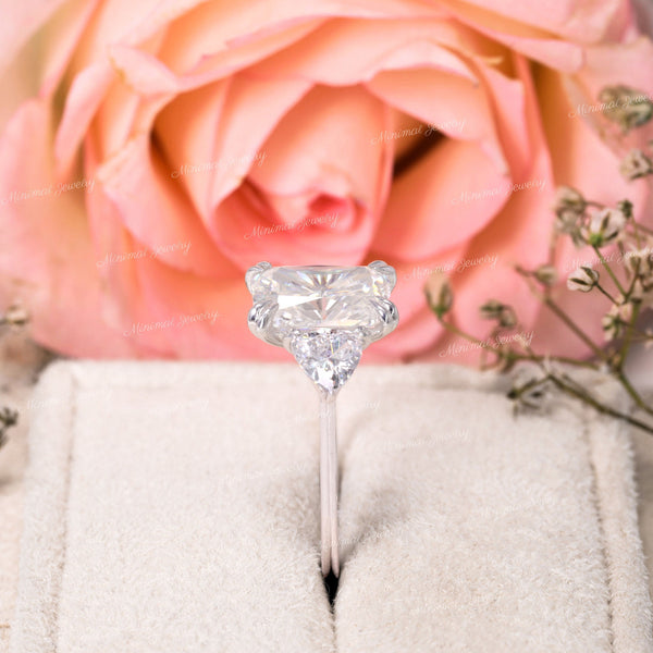3 CT Radiant Cut Moissanite Ring,Three Stone Engagement Ring,Side trillion,Claw Prongs,unique trilogy ring,bridal Wedding Ring,white gold