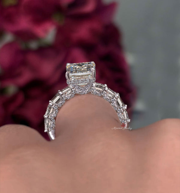 Lab Grown Diamond emerald cut Engagement Ring 5CT IGI Certified emerald Diamond Solitaire Half Eternity Band Wedding Anniversary Ring women