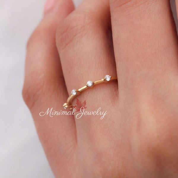 Thin gold wedding band,dainty 1.8mm moissanite wedding band,3/4 eternity ring solid gold,simple stacking ring,right hand comfort fit band