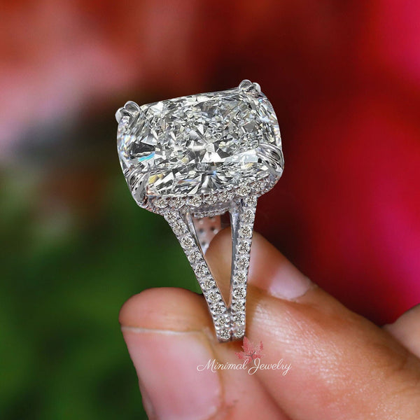 19.5 CT big large cushion cut moissanite engagement ring,celebrity style,split shank,elongated cushion solitaire wedding ring,hidden halo