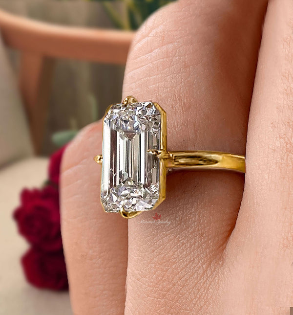 10 CT Lab grown diamond ring Emerald Cut Engagement Ring 14k gold IGI certified Large Diamond Statement Wedding anniversary Ring for women