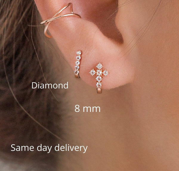 cross hoop earrings,huggie hoop earrings,14k gold huggie earrings,tiny hoop earrings,cartilage hoop,cartilage earring•mini hoop earrings