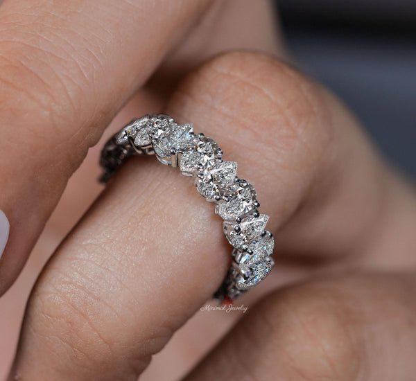 3.62tcw pear wedding band,full eternity band,5*3mm moissanite wedding band,unique eternity ring,diamond thick modern,matching stackable ring