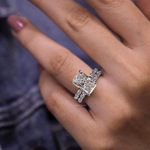 2.8CT Radiant cut engagement ring lab grown diamond wedding ring set white gold IGI certified hidden halo CVD diamond bridal set anniversary