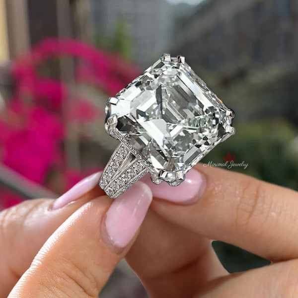 Asscher cut moissanite engagement ring 9CT soliatre split shank asscher cut ring statement wedding ring anniversary gift large diamond ring