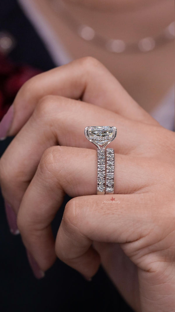 5ct Princess Cut Lab Grown Diamond Engagement Ring Set 14K White Gold Hidden Halo IGI Certified Diamond Bridal Wedding Ring set for women