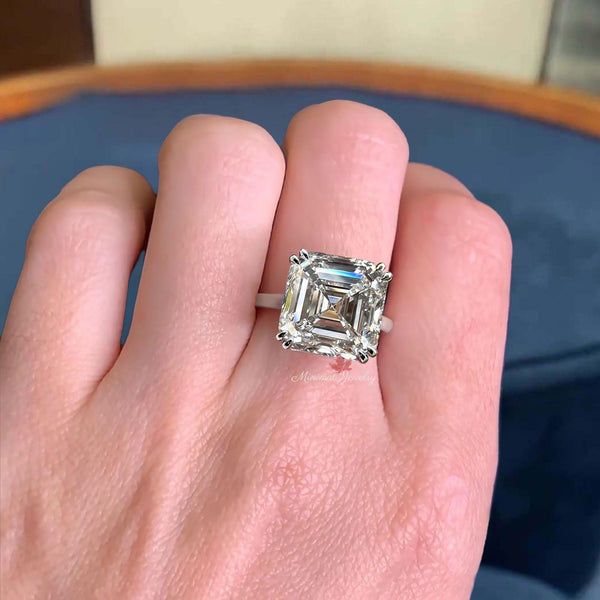 Asscher moissanite engagement ring hidden halo gold cathedral wedding ring 9CT solitaire asscher cut ring large diamond anniversary ring