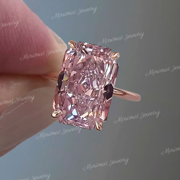 10 CT Radiant morganite engagement ring rose gold morganite ring pink morganite solitaire ring large morganite wedding ring cocktail ring