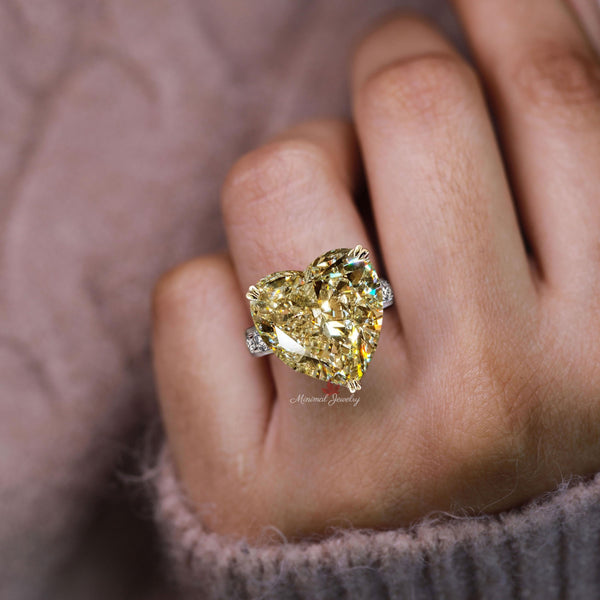 16 CT canary yellow moissanite sapphire heart shaped engagement ring celebrity style large cocktail yellow diamond ring big wedding ring