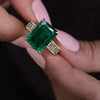 Emerald engagement ring 11CT green emerald gold ring large Cocktail Statement Ring with Moissanite May Birthstone Ring Large Gemstone Ring