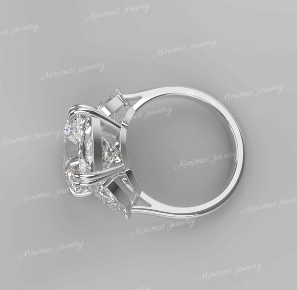 5 CT Old mine cushion cut moissanite engagement ring,Three stone moissanite ring,trillion&big old European cut 3 stone cushion wedding ring