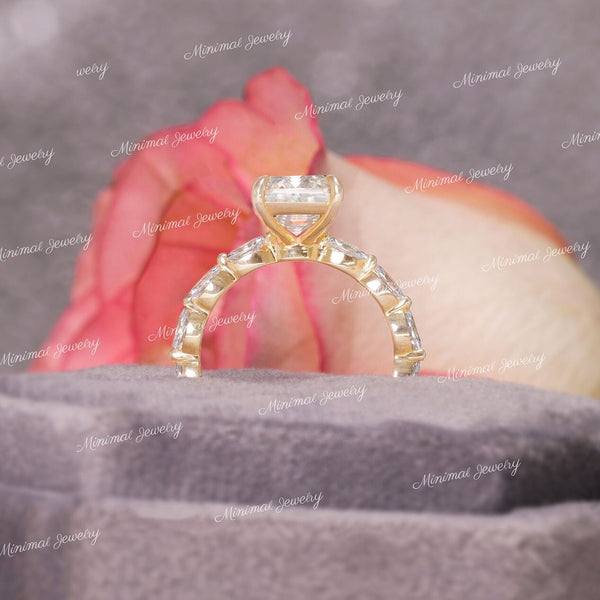 2.5CT emerald cut Moissanite engagement ring,unique,vintage style engagement ring,hidden halo,Moissanite emerald solitaire ring,wedding ring