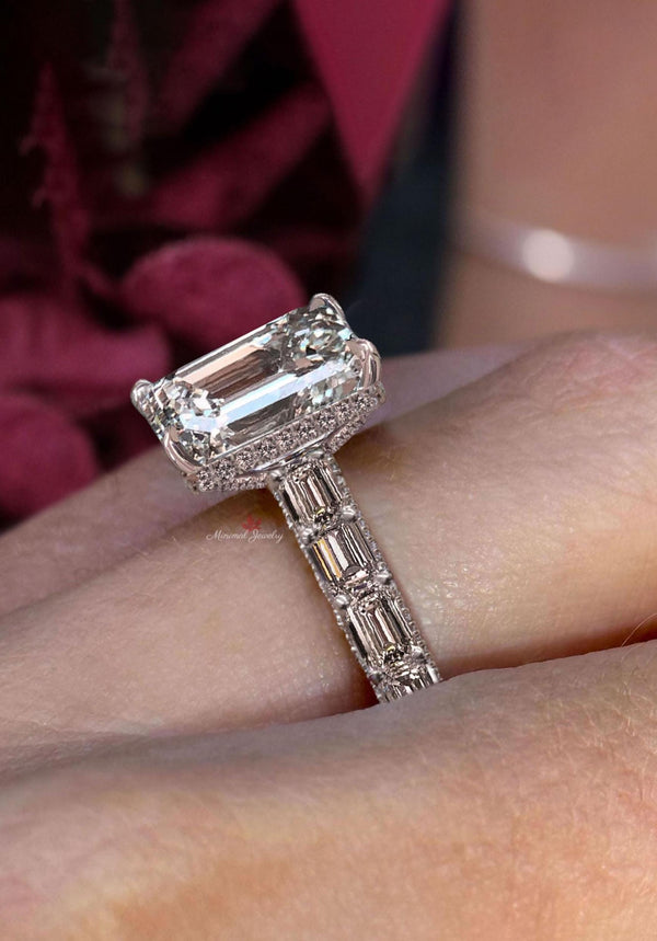 Lab Grown Diamond emerald cut Engagement Ring 5CT IGI Certified emerald Diamond Solitaire Half Eternity Band Wedding Anniversary Ring women