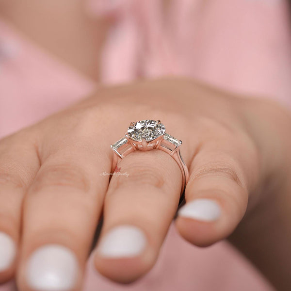 Lab Grown Diamond pear engagement ring set 14k Rose gold pear shape ring 3.2 TCW Three stone diamond wedding Ring hidden halo promise ring