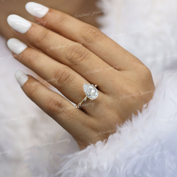 3 CT pear shaped engagement ring,moissanite,unique vintage style engagement ring,hidden halo,solitaire,pear moissanite ring,wedding ring