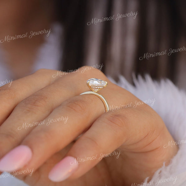 3 CT Pear moissanite engagement ring,hidden halo,14k yellow gold,pear shaped ring,solitaire moissanite ring,wedding ring for women