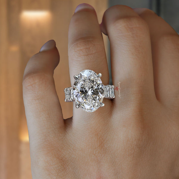 10ct Oval Moissanite Engagement Ring Wide Eternity Band Solitaire Ring for Women big Statement Wedding ring large diamond Anniversary ring