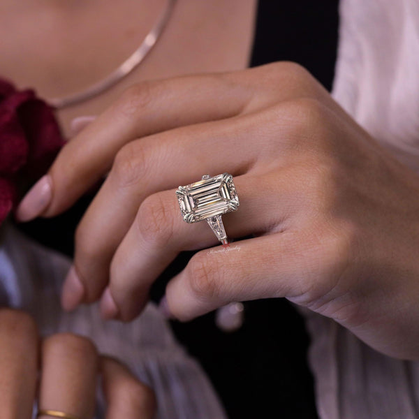 Emerald Cut Moissanite Ring Three Stone Engagement Ring side Baguette 12CT large Statement Wedding Ring Big Diamond Anniversary Ring women