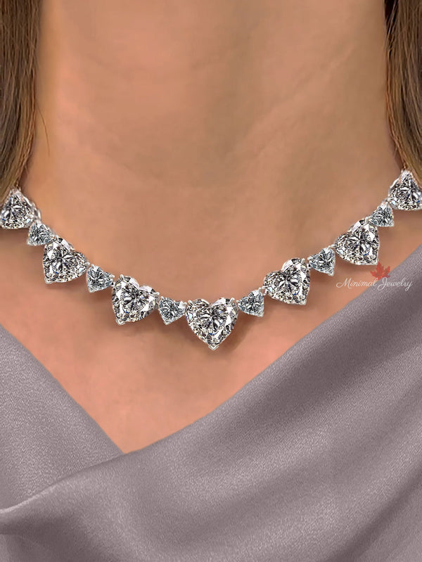 Handmade Heart Moissanite Tennis Choker: 14k Gold Eternity Necklace