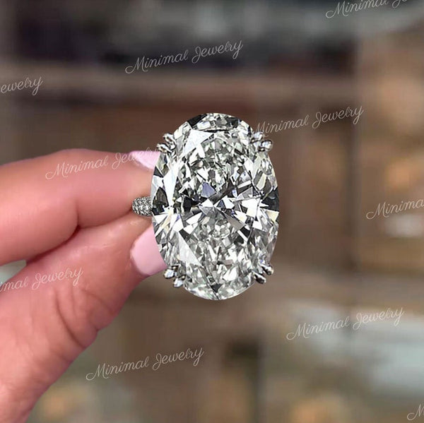 20 CT Oval solitaire moissanite engagement ring large elongated oval cut moissanite Celebrity style big diamond ring wide band wedding ring