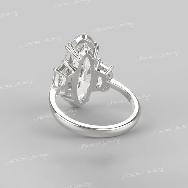 7.2 TCW Oval Moissanite Engagement Ring: White Gold Three Stone wedding ring